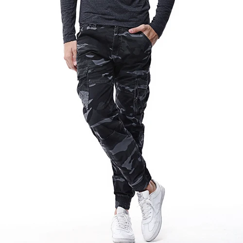 Grey Camo Модные весенние мужские тактические брюки-карго для бега, мужские камуфляжные брюки, армейские военные повседневные хлопковые брюки, мужские брюки в стиле хип-хоп - Цвет: Grey Camo
