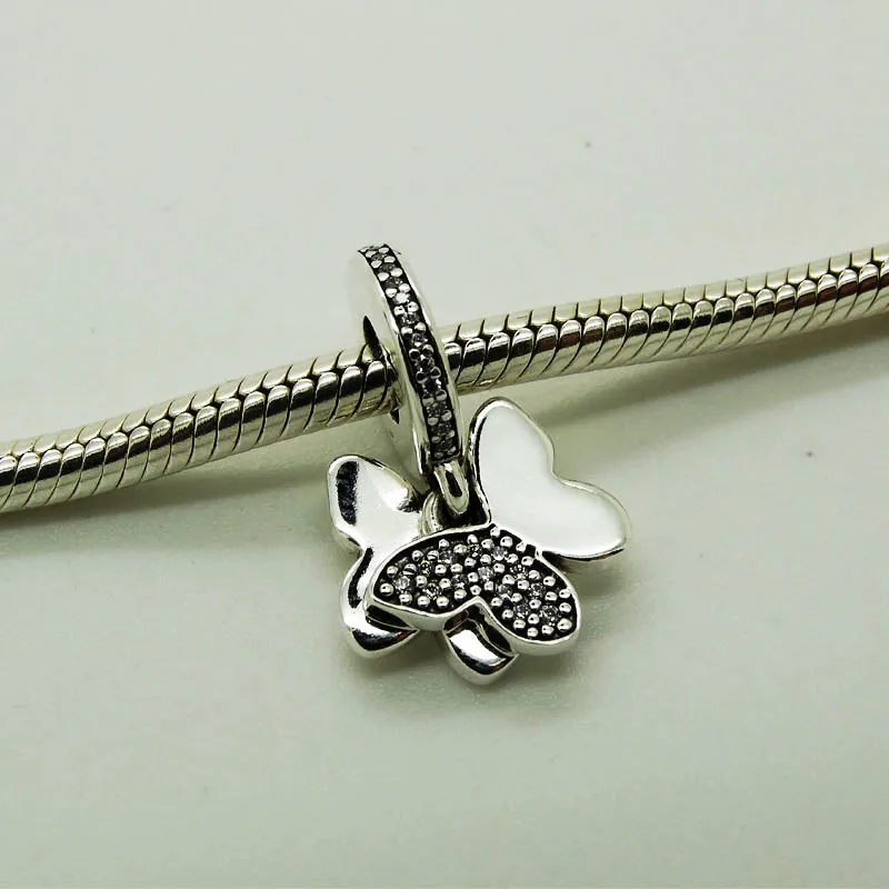 

925 Silver Fluttering Butterflies Pendant With Clear Cz Charm Beads Fits Silver Charm Bracelet Women DIY Jewelry Wholesale FL365