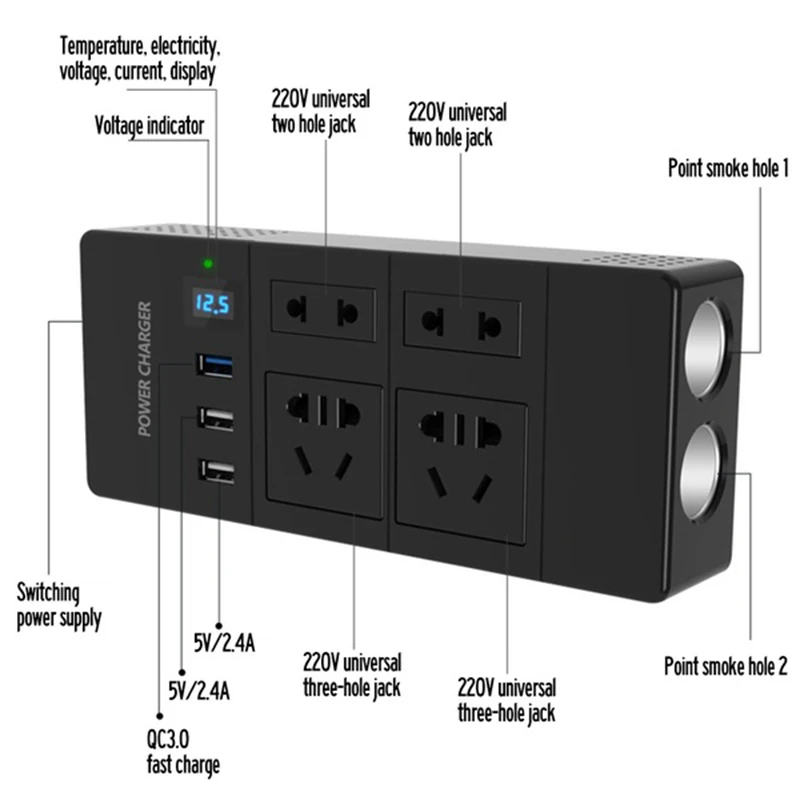 Автомобильный инвертор 200 А 220 Вт 12 В/24 В переменного тока 3 USB порта