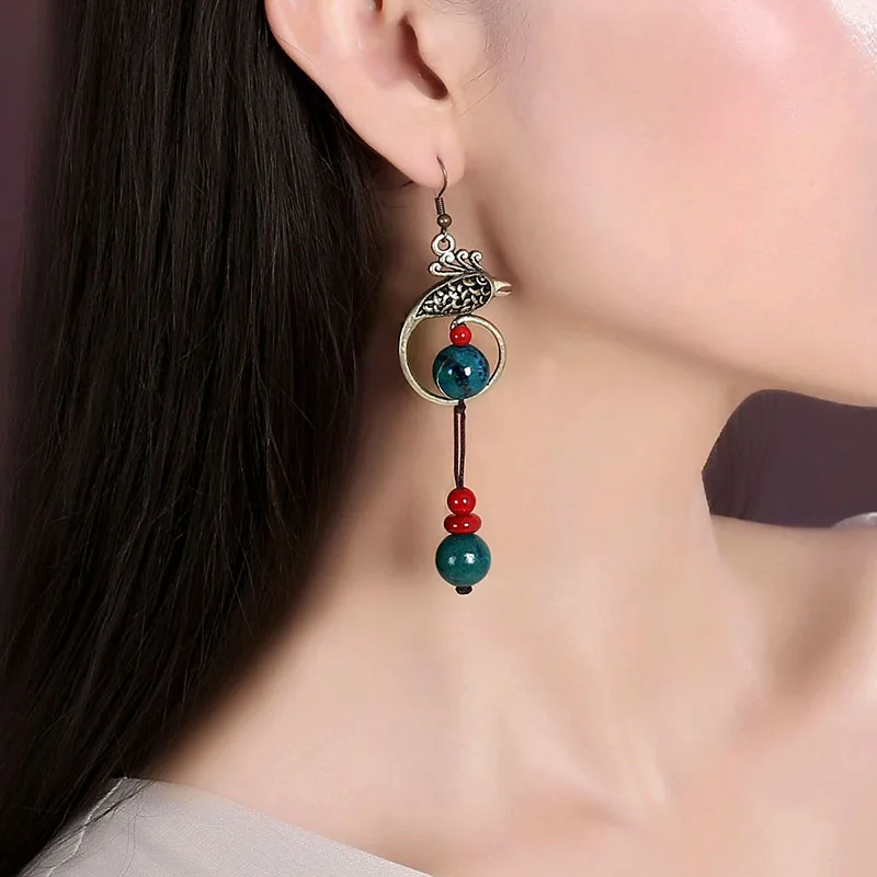 Оригинальные серьги в стиле ретро с Фениксом|beaded earrings|earrings chineseearrings ethnic |