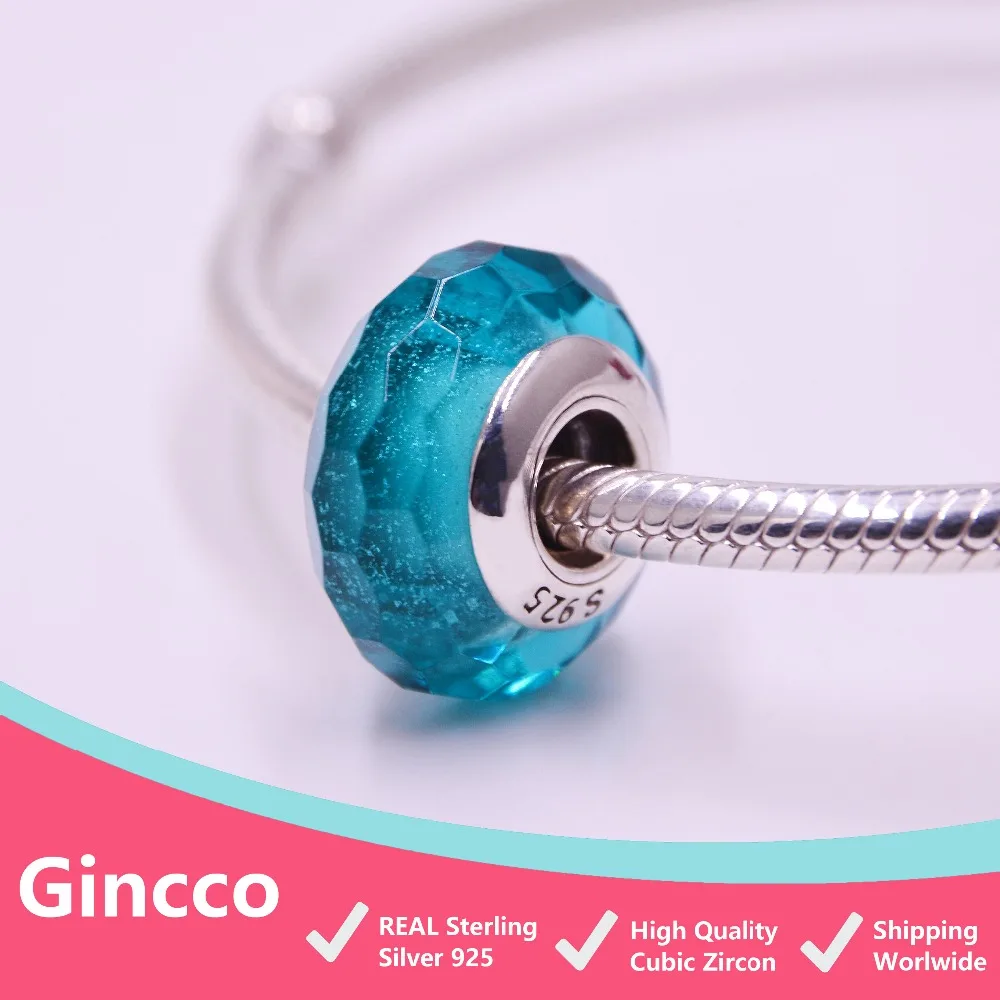 Мерцающий бирюзовый браслет Gincco из муранского стекла оригинальный Pandora