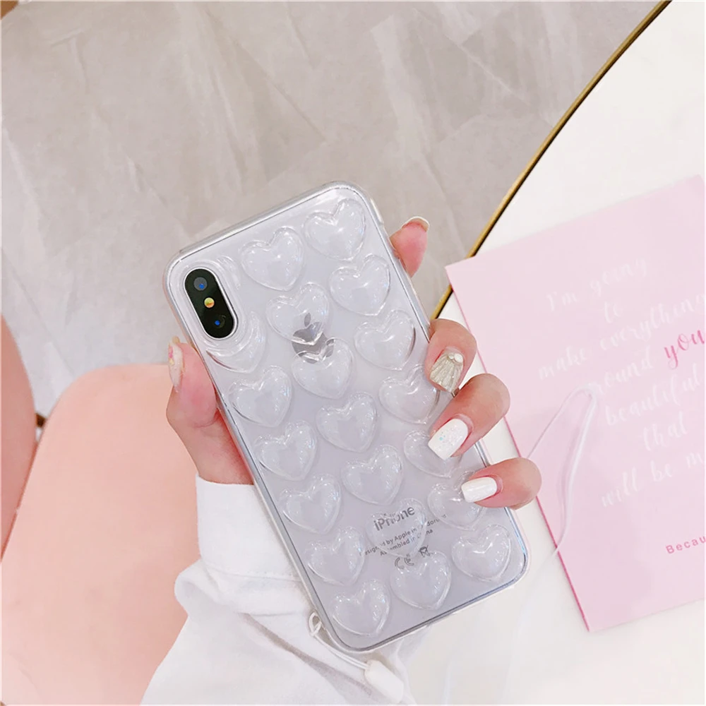 3D Love Heart Phone Case For iPhone X XS MAX XR Cartoon Cases 7 8 6 6S Plus Soft TPU Protection Cover With Lanyard |