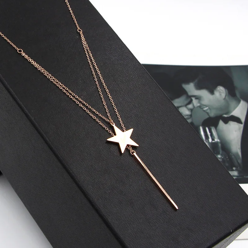 Martick Personality Double Link Chain Necklace Femme Stars Design Chocker With Flat Bar Tassel P37 | Украшения и аксессуары