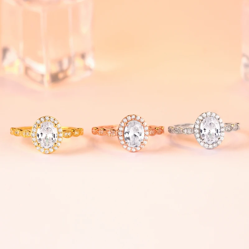 Романтическое розовое золото овальный вырез прозрачный 1.0ct CZ кружевная рамка