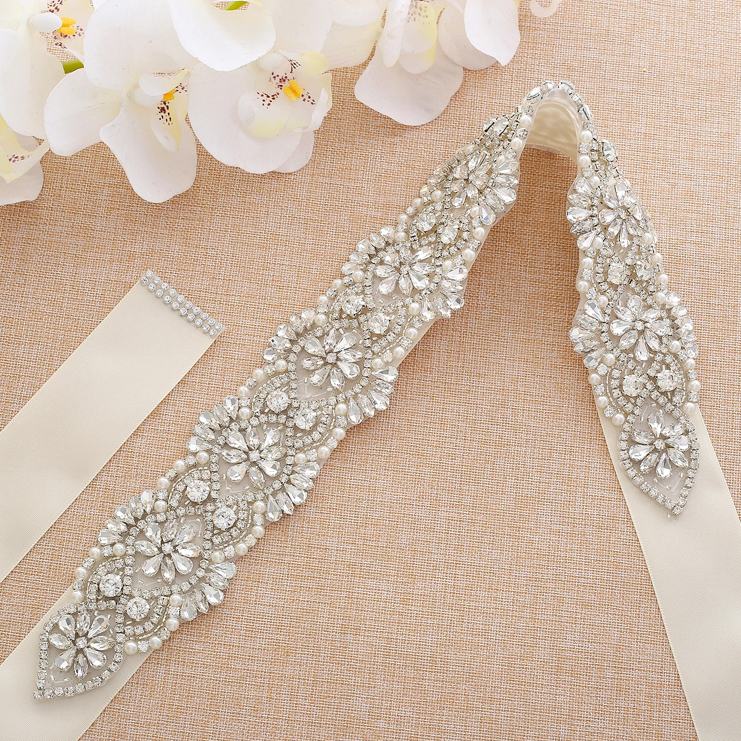 Big Size Wedding Dress Sash Belt With Pearls Silver Crystal Beads Rhinestones Bridal For Dresses ZZY139S | Свадьбы и торжества