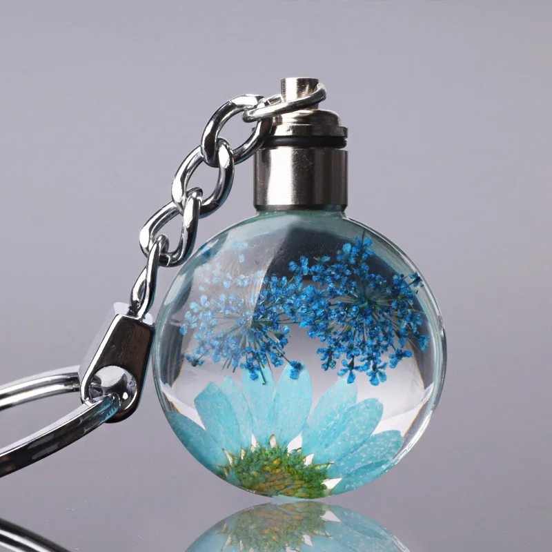 light blue Luyun маленький свежий сушеный брелок "Цветок" круглый хрустальный стеклянный брелок для ключей брелок - Цвет: light blue