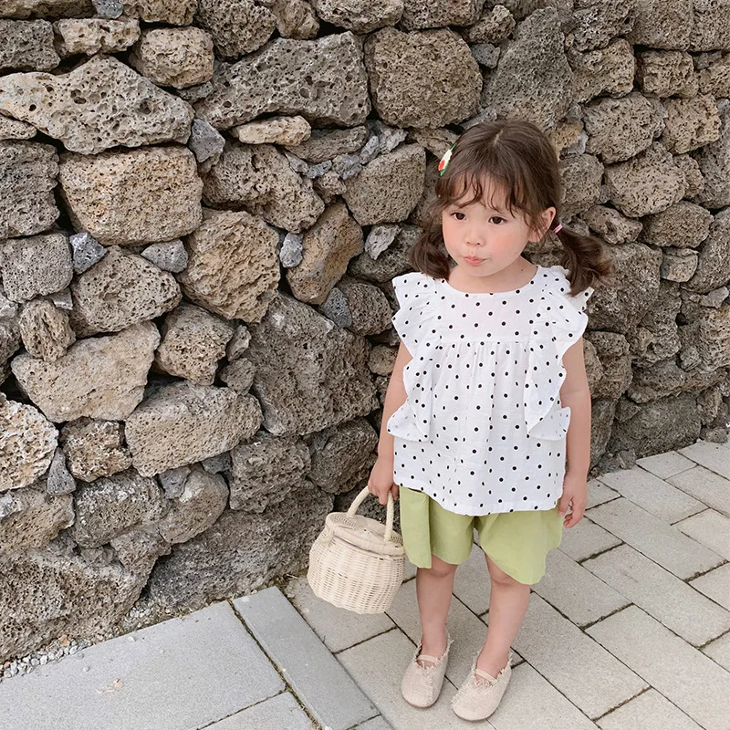 Милые летние футболки для младенцев Кукольные блузки в горошек девочек