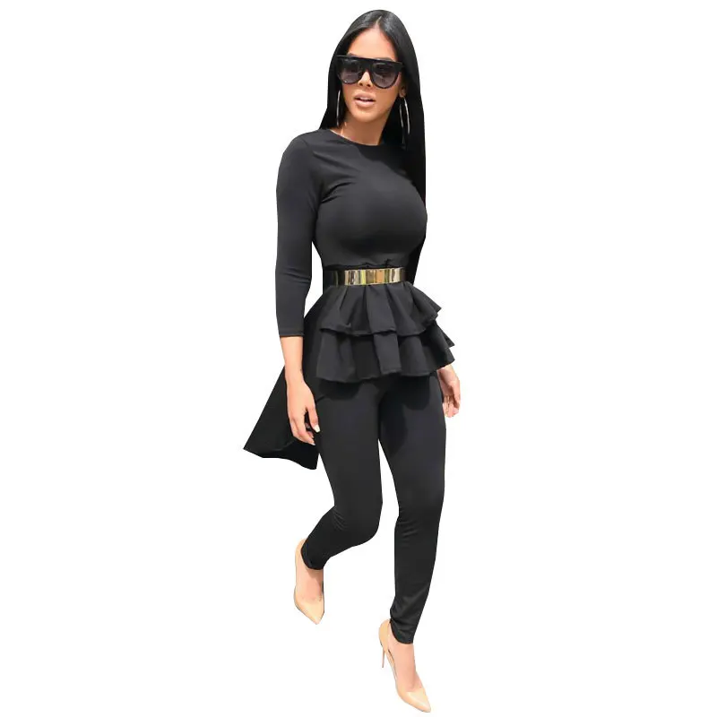 Женский комплект из 2 предметов топ с оборками + штаны модный сексуальный женский
