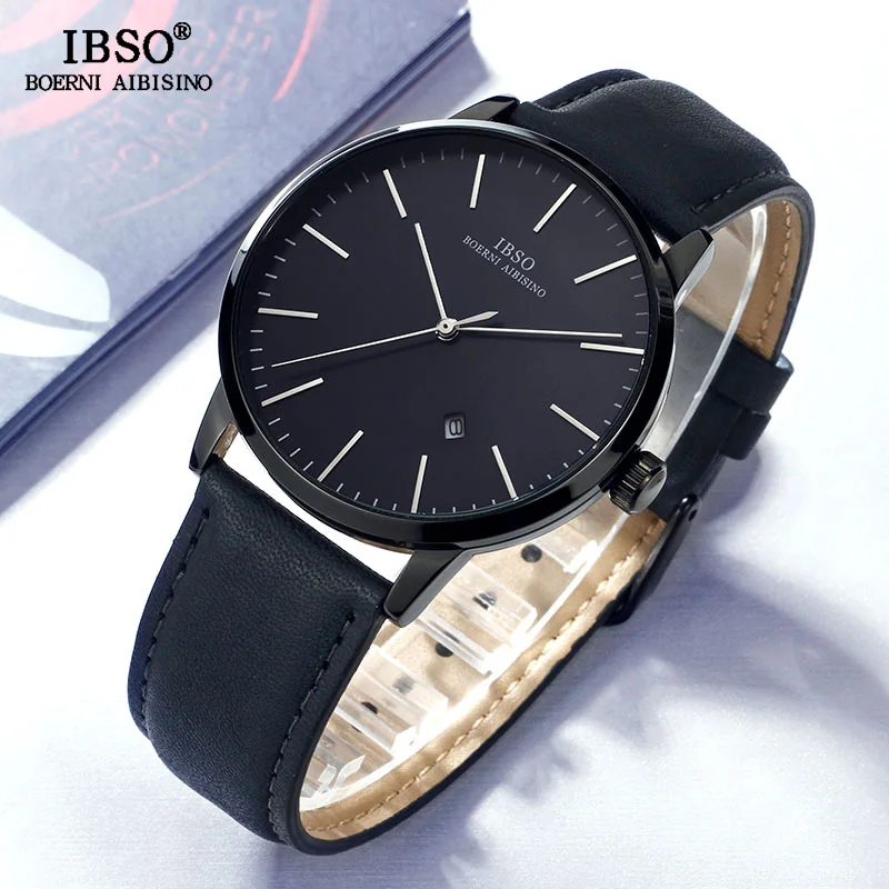 IBSO брендовые простые скромные Роскошные Кварцевые часы для мужчин Reloj Hombre мужские наручные часы с кожаным ремешком Мужские часы Relogio Masculino