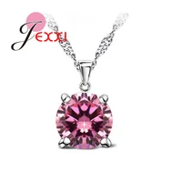 hot sale 8 colours clear crystal necklace 925 sterling silver round pendant necklace for women girls party engagement