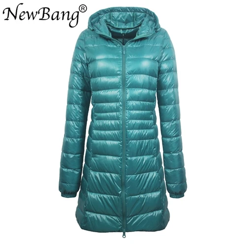 Blue NewBang 8XL женское длинное теплое пуховое пальто с портативной сумкой для хранения, женский ультра легкий пуховик, женские пальто, длина до бедра - Цвет: Blue