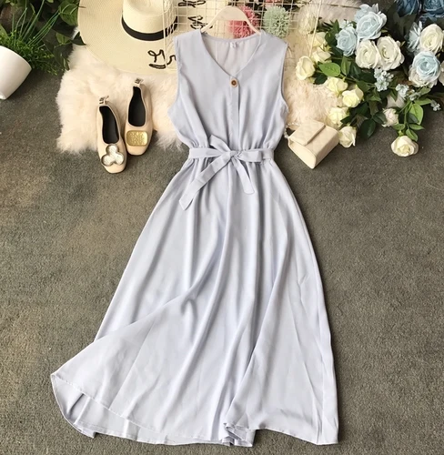 lightblue Gagarich женское платье без рукавов модное обтягивающее с поясом на талии летнее винтажное Новое однотонное тонкое элегантное платье женское платье - Цвет: lightblue