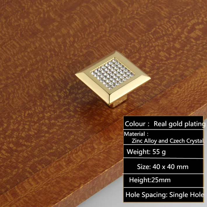 40mm Gilded 24K реальные золотые или хромированные Чешские Хрустальные Ручки для ящиков шкафа ручки для двери шкафа мебельные ручки - Цвет: 40mm Gilded