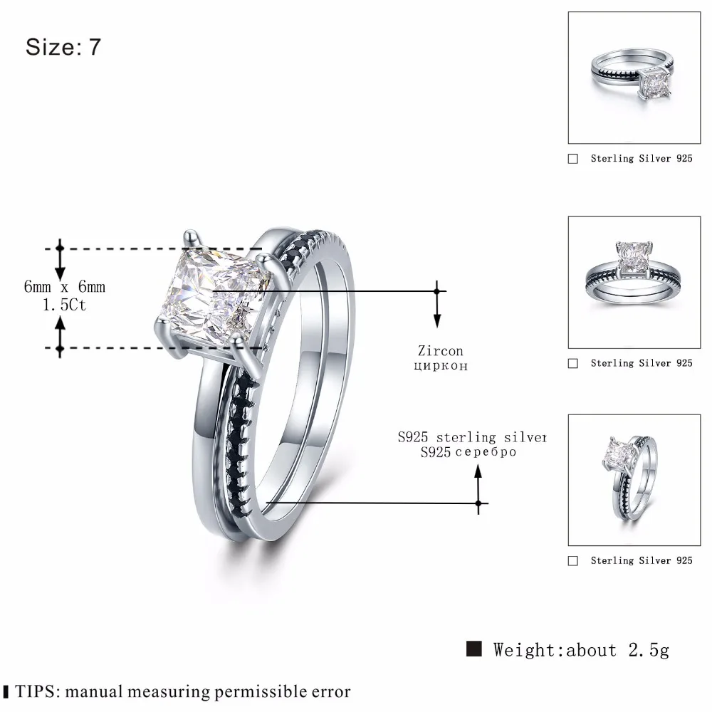 Комплект женских колец из серебра 2 5 пробы с черным камнем 925 г|set rings|set rings for womenset