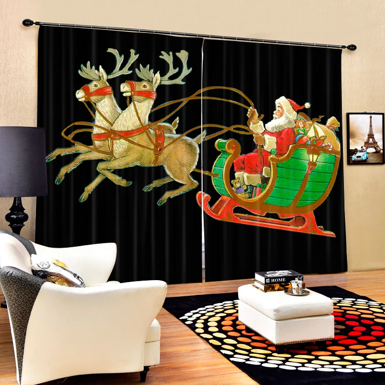 

Santa Claus and Elk 3D Photo Printing Blackout Window Curtains For Living room Bedding room Hotel/Office Drapes Cortinas para