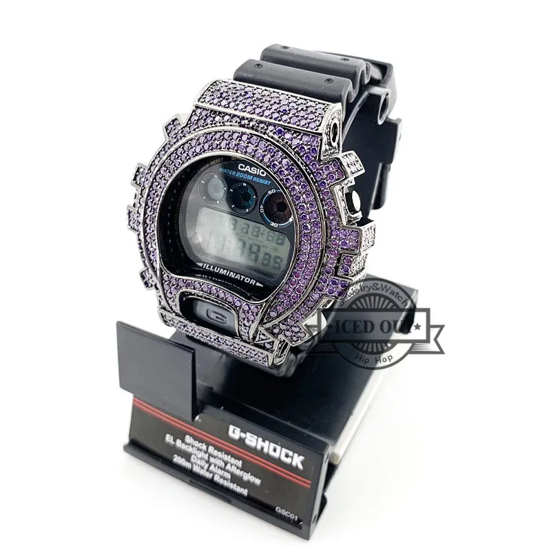Микро паве фиолетовый лабораторный бриллиант сверкающий корпус для G shock DW6900|Часы