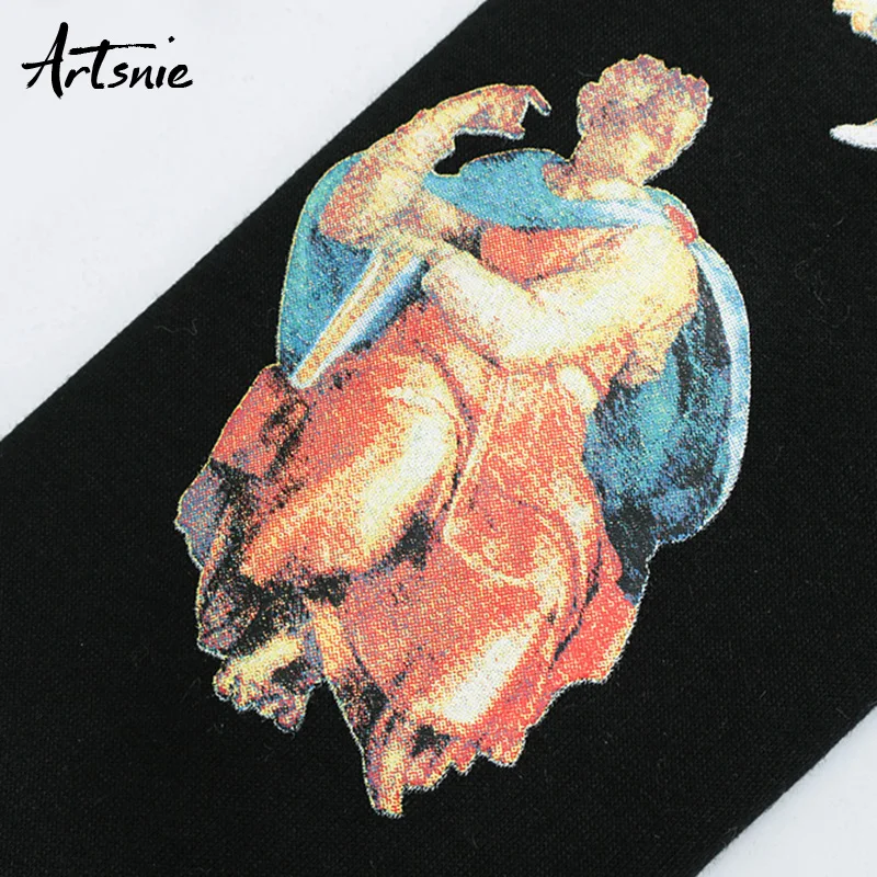 Artsnie, мультяшный принт, уличная одежда, свитшоты для женщин, весна, толстовки с длинным рукавом, повседневные, негабаритные, худи, трикотажные толстовки