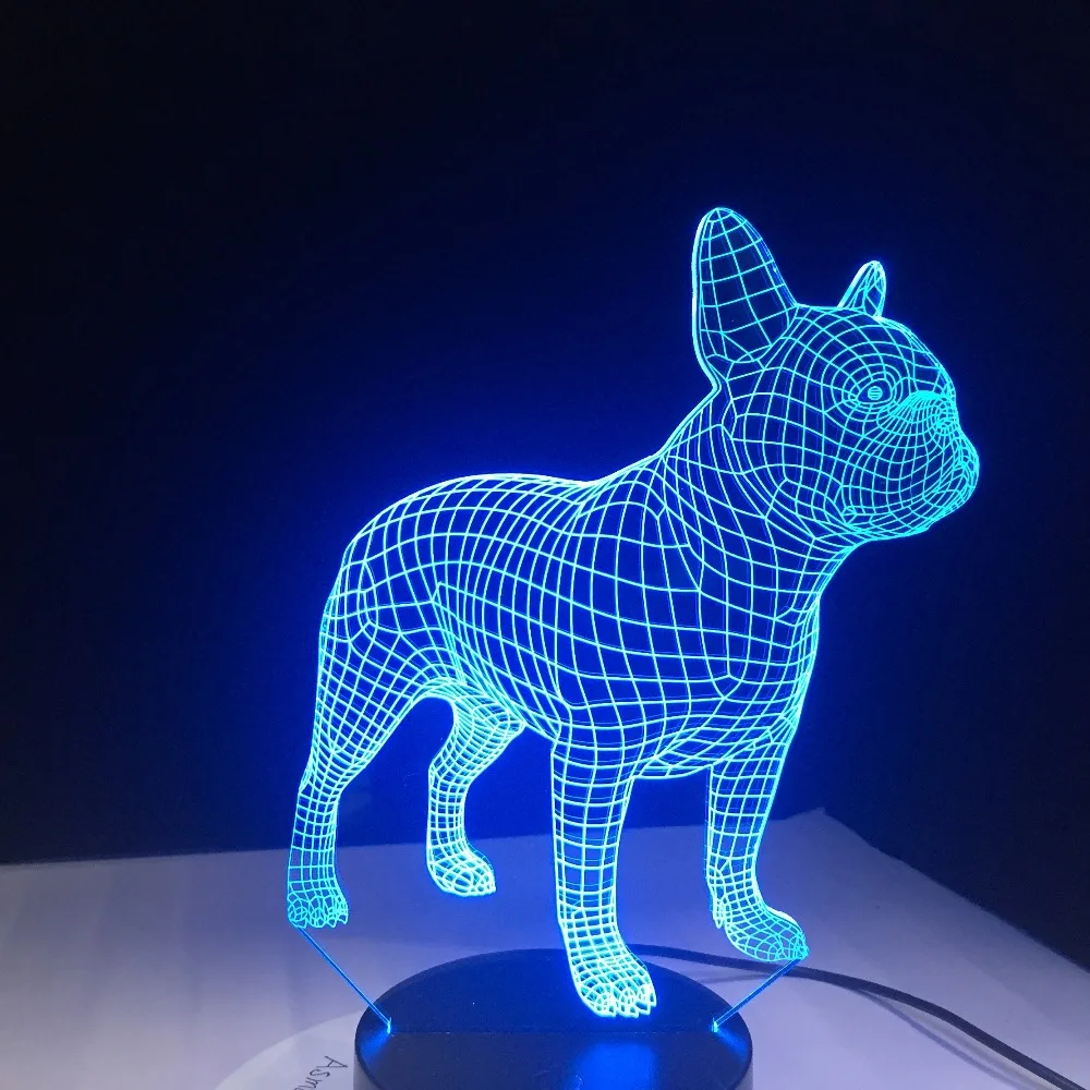 Французский бульдог 3D светодиодный ночник 7 цветов USB голограмма Декор