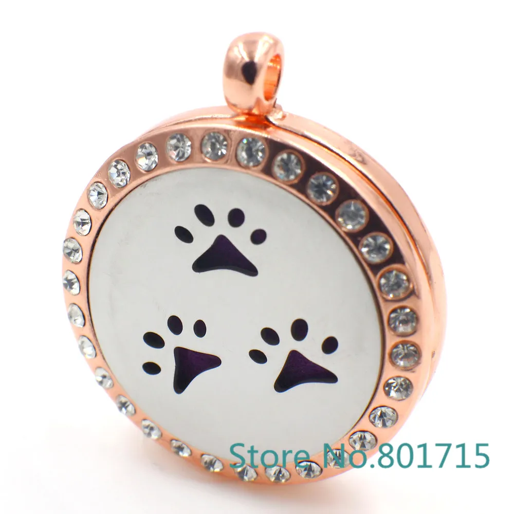 Розовое золото Стразы 3 собачья лапа кулон с парфюмом для ароматерапии из