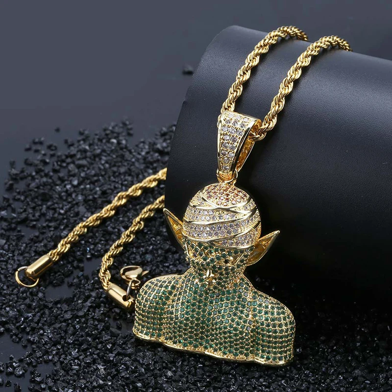 

Men's Bling Iced Out Cartoon Character Flute Devil Boy Bick Big Devil Pendant Chain Hip Hop Men Necklace Jewelry Gift