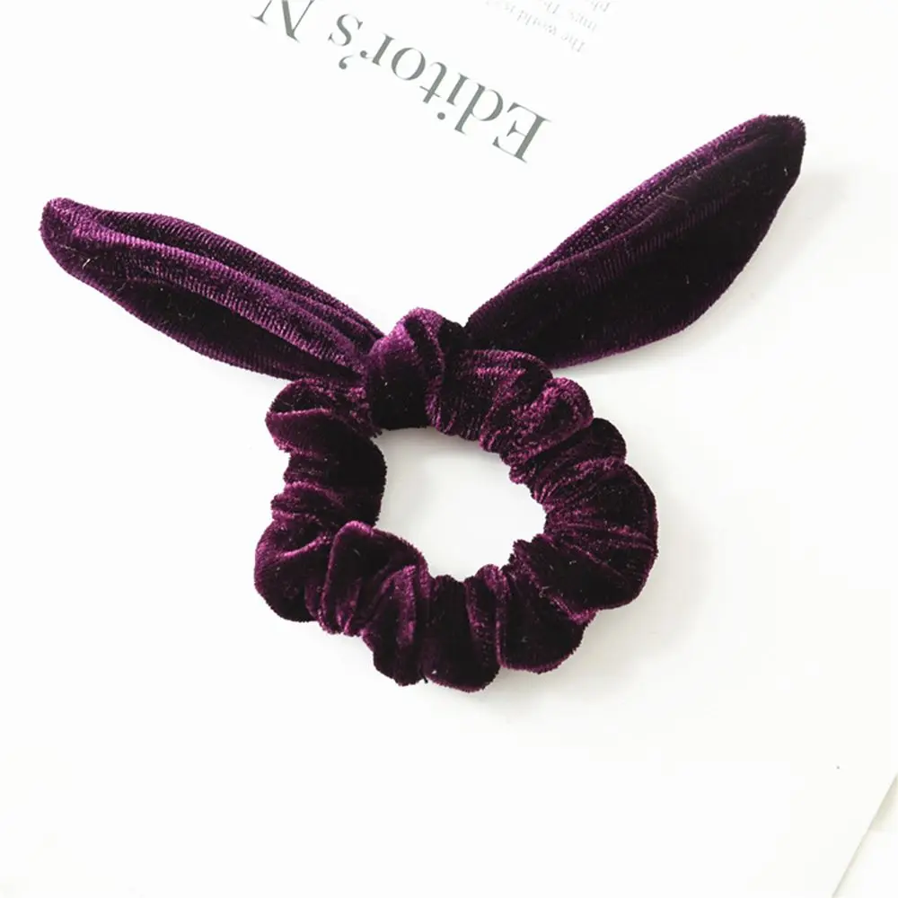 purple Однотонные резинки для волос для женщин; Бархатная веревка для волос; для девочек; милые заячьи ушки; эластичная резинка для волос; резинка для девочек; конский хвост; держатель - Цвет: purple