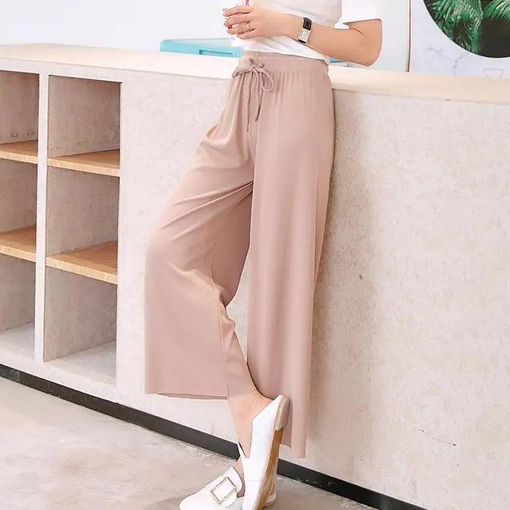 Women Thin Knitted Flare Pants Wide Leg Delicate Elastic Lady Loose Trousers Gril Casual Pant Broad Hang Well Big Size | Женская одежда