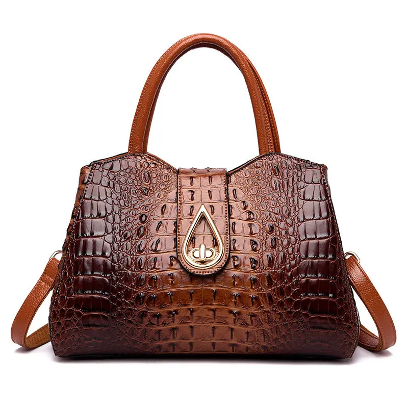 Коричневый FLYONE Vintage Fashion Crocodile Genuine Leather Luxury Handbags Women Bags Designer Female Shoulder Bag Ladies Bolsas Feminina - Цвет: Коричневый