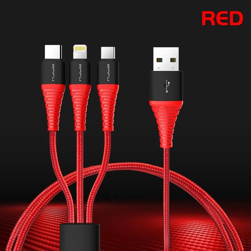 ROCK 3 в 1 кабель системы освещения iPhone зарядное устройство USB шнур 3в1 Micro usb type C Быстрая зарядка кабель для передачи данных type-c мобильный телефон кабин