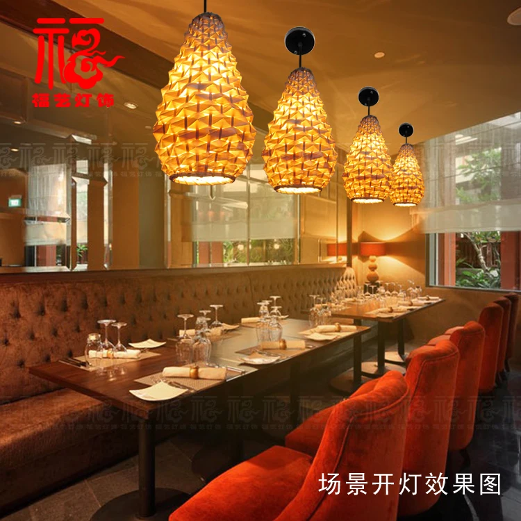 Лестница Подвесной светильник бамбуковая тканая лампа ананас десерт ресторан