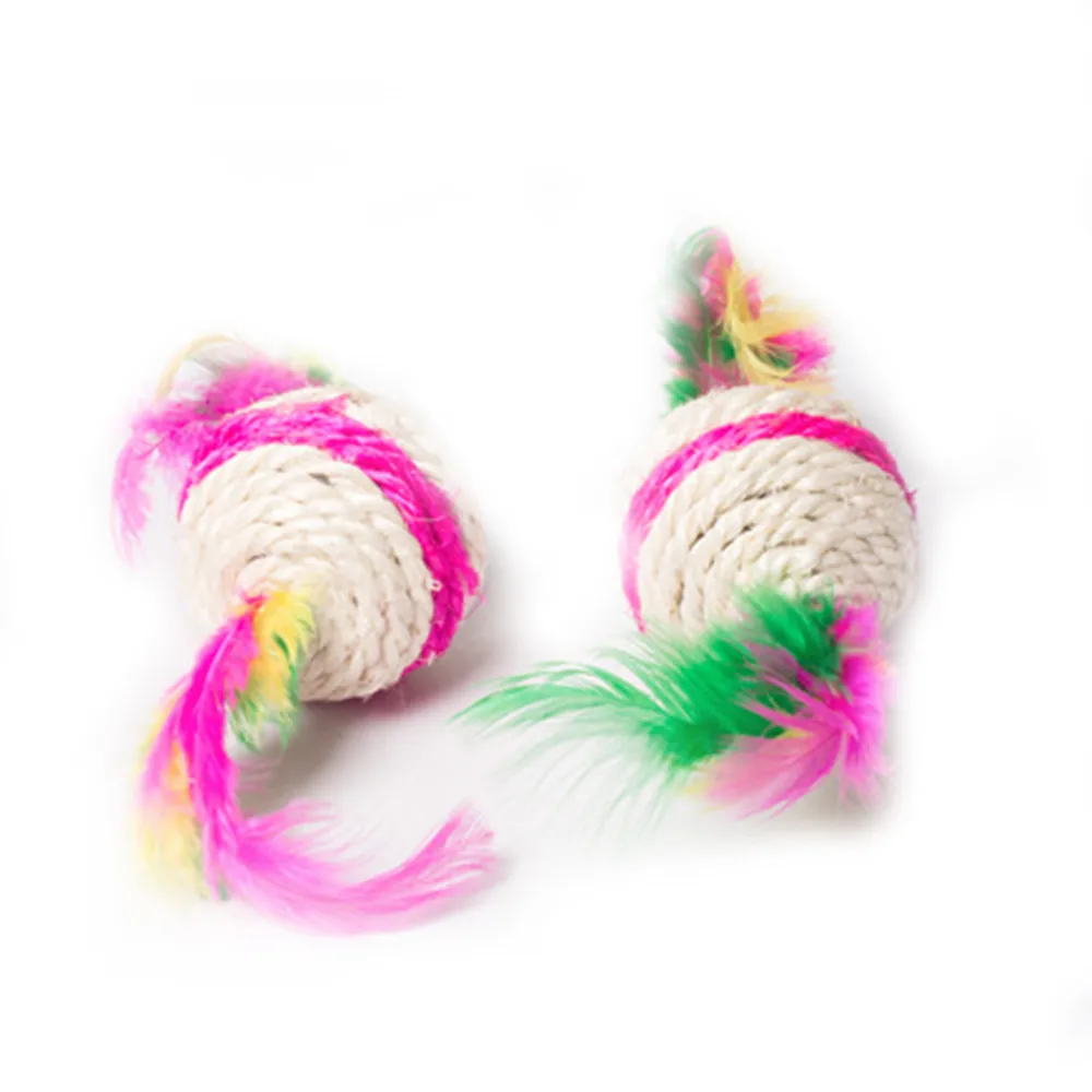 Cat Toy Ball Interactive Kitten Play Game Chewing Rattle Scratch Sisal And Feathers Training Funny Toys Feather | Дом и сад