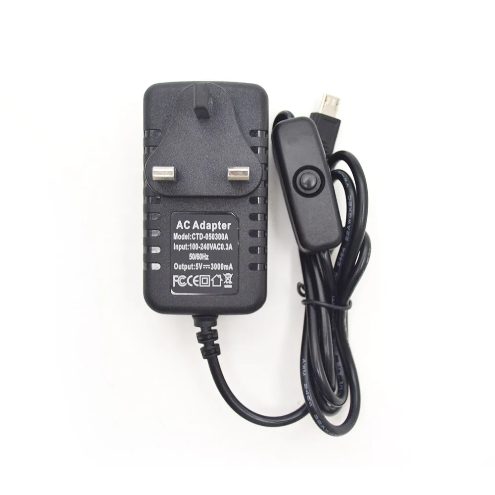 

Raspberry Pi 3 B+ Power Supply 5V 3A Switch Button Micro USB Power Charger Adapter UK Plug for Raspberry Pi 3 Model B+