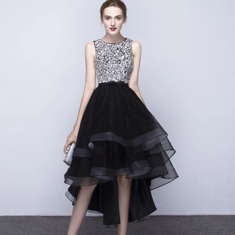 Short Front Coctail Dress Gown Sequin Puffy Dresses For Prom Pinafore Vestido Formal Cocktail Dresses Evening Party TS195