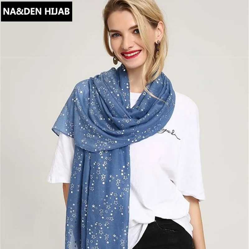 

New plain solid hot silver star pattern viscose women scarf shimmer tassels hijab shawls muslim head wraps 10ps fast shipping