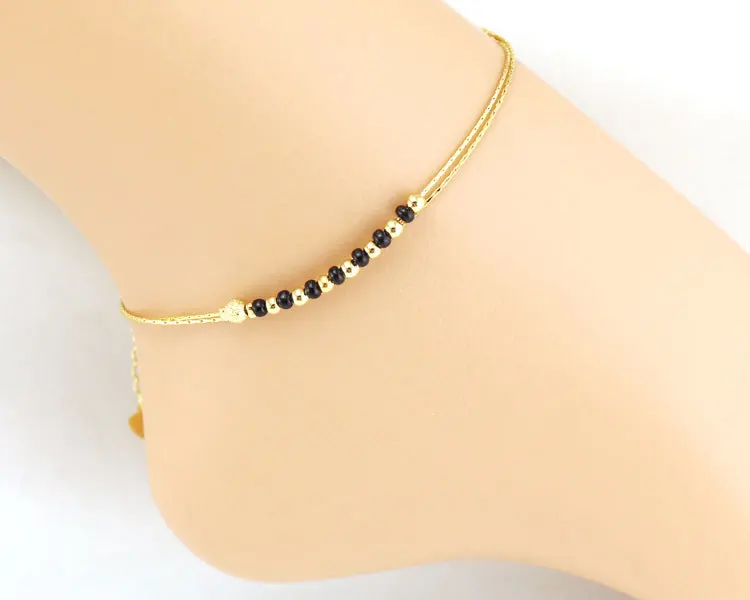 Браслет на ногу с бусинами и золотыми черными ювелирные изделия для ног браслет