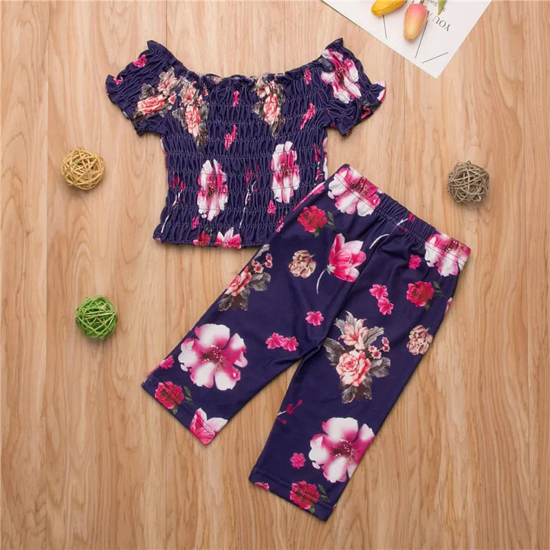 Летние модные детские комплекты одежды с цветочным рисунком для маленьких