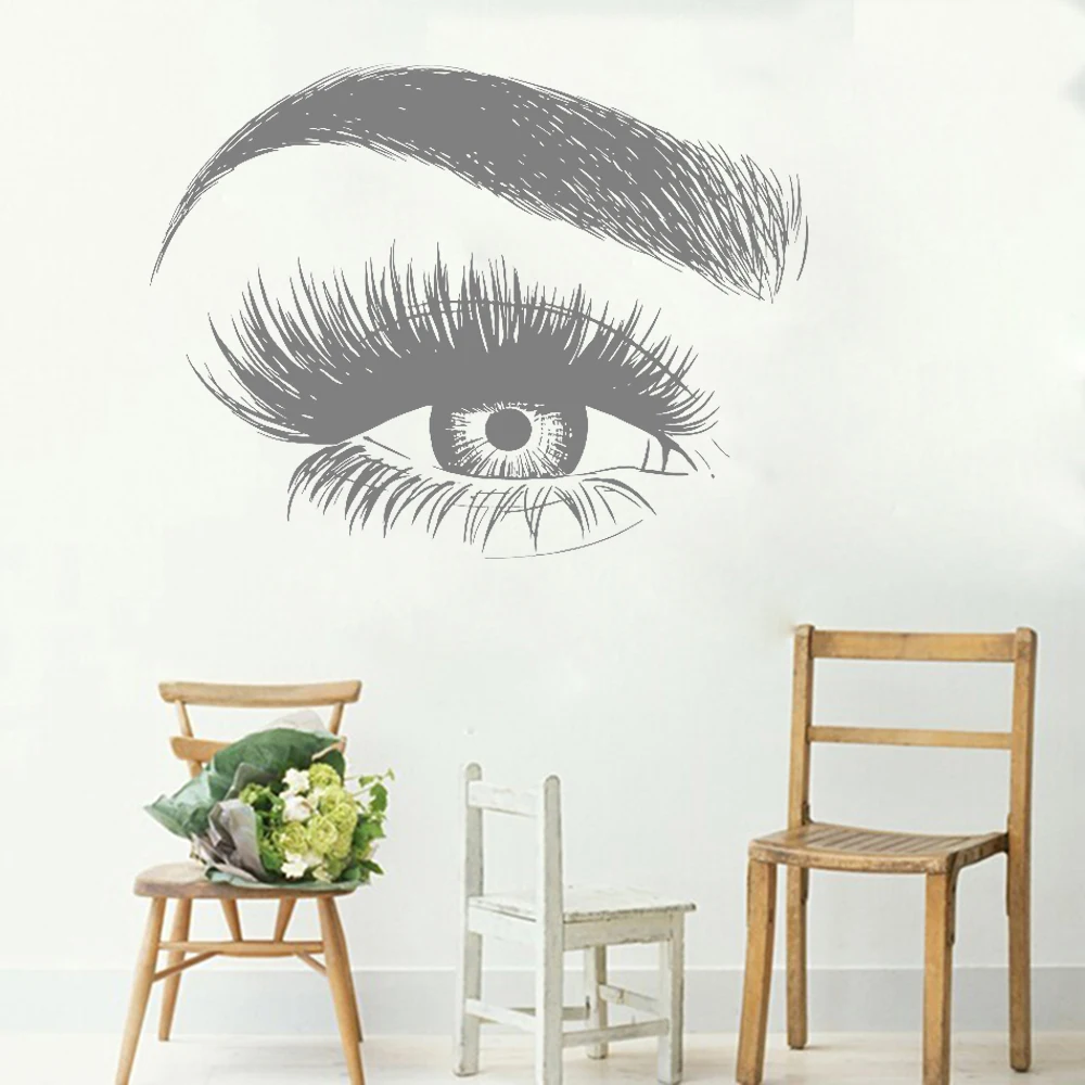 

Eye Eyelashes Wall Decal Window Sticker Lashes Eyebrows Brows Beauty Salon Quote Make Up Vinyl Girl Room Wall Stickers L271