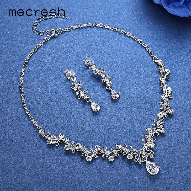 Mecresh Роскошные Цирконий Наборы свадебных ювелирных изделий листьев Форма