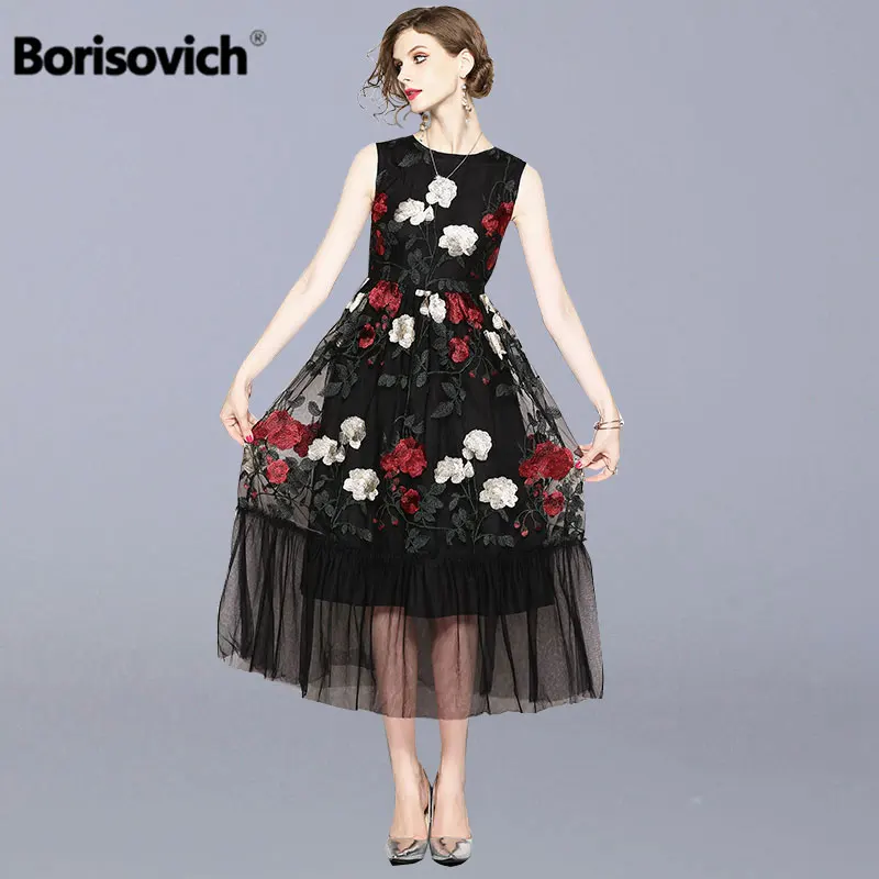 Роскошное длинное платье с цветочной вышивкой Borisovich новинка 2018 летнее Модное