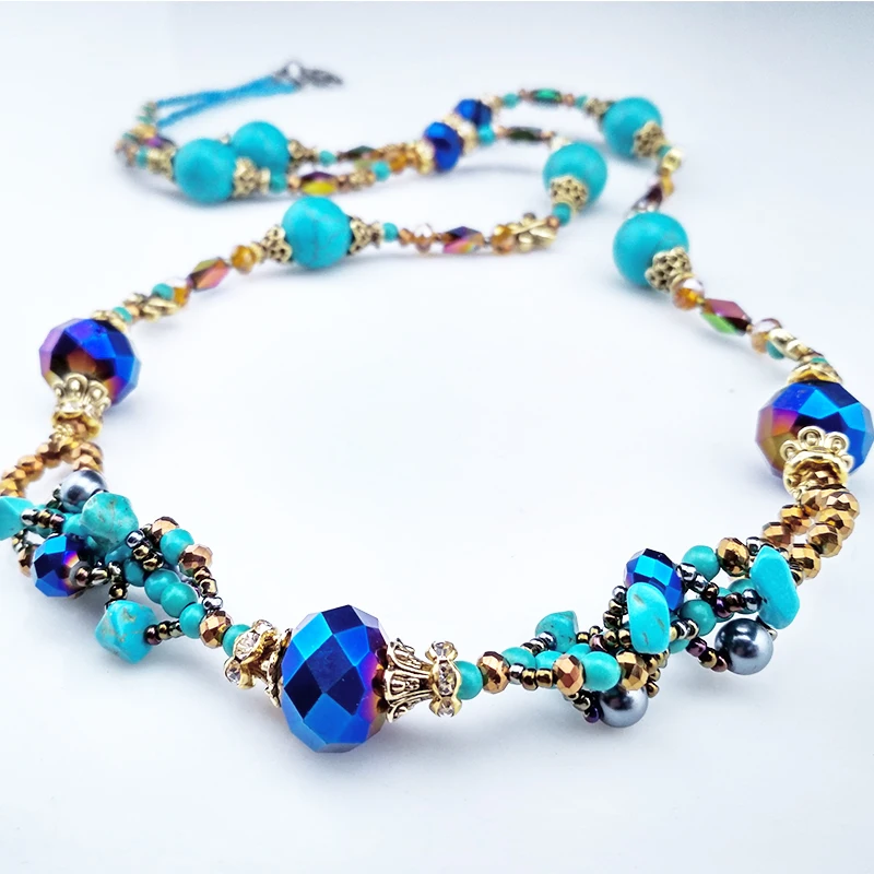 Fashion women Pearls Rhinestone Chain Necklace Vintage Bohemian Style stone Necklaces &amp Pendants Long Sweater choker0153-4 | Украшения и