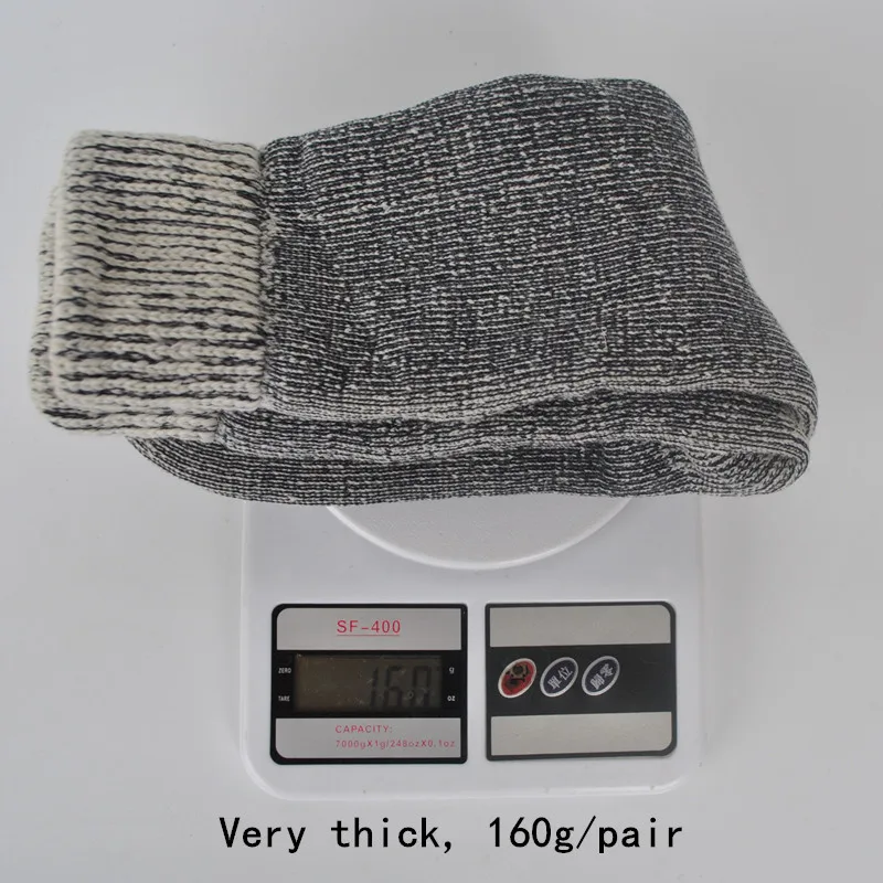 1 Pair Winter Super Thick Merino Wool Gray Color Hiking Socks Men's Socks Large Size