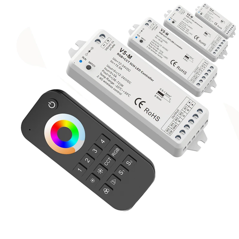 Новая светодиодная RGB+ CCT светодиодные ленты контроллер 2,4 г RF пульт дистанционного управления Беспроводной 3A* 5CH Выход DC12V-24V 4 зоны RGB CCT Светодиодная лента контроллер V5+ RT10