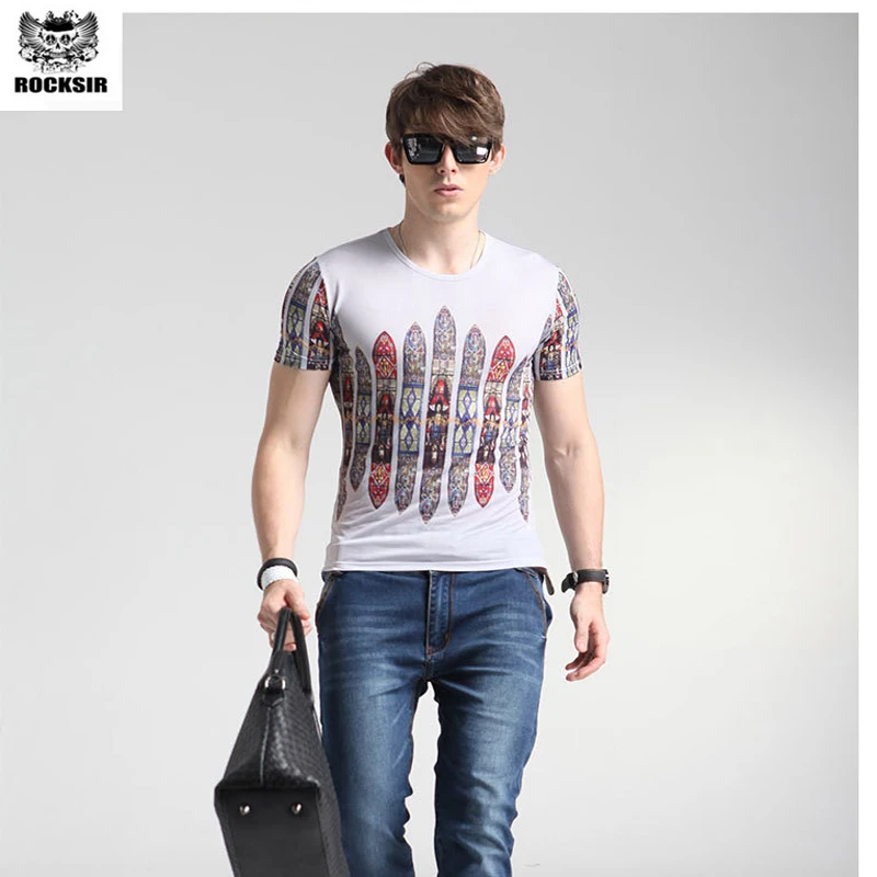 Rocksir марка мужчины майка новое прибытие 2017 лето мужская с коротким Рукавом