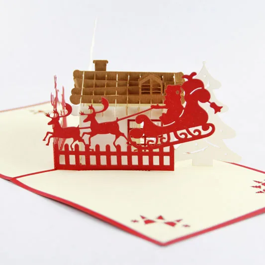 Рождественская открытка с оленем и домом/3D карта kirigami/открытки ручной работы