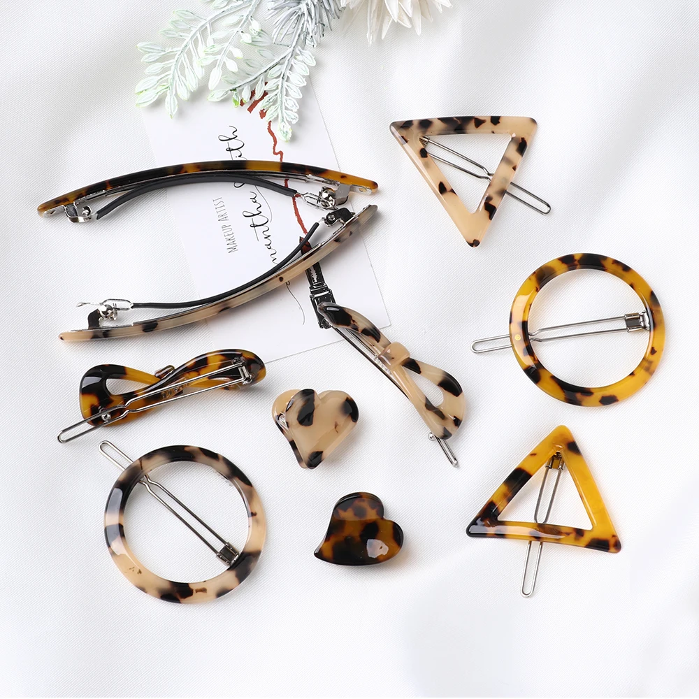 

New Japan Style Amber Acrylic Hair Clips Geometric Round Triangle Hairpin Leopard Heart Shape Women Hair Acccessories Barrettes