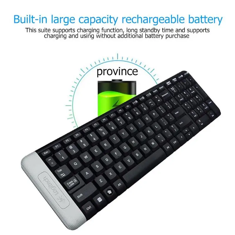 Logitech K230 Mute ультра-тихий Беспроводной Клавиатура 2,4 ГГц USB 2,0 приемник Офис клавиатура для настольных ПК