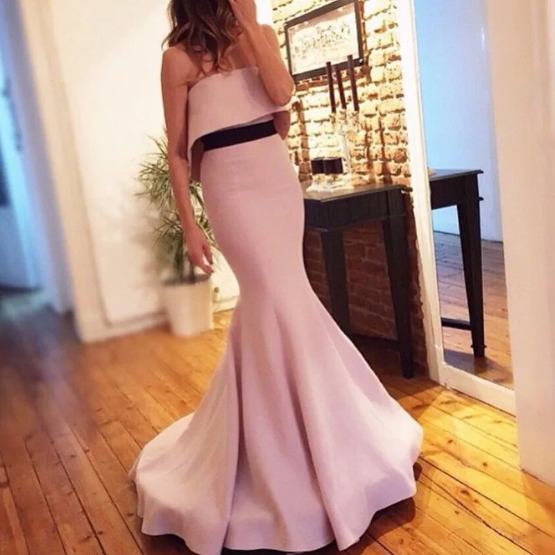 Saudi Arabia Dubai Mermaid Evening Dresses Sleeveless Blush Pink Strapless Middle East Party Prom Gowns Vestidos De Fiesta | Свадьбы и