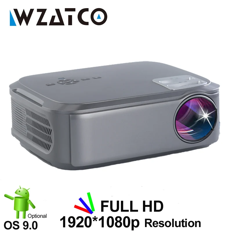 WZATCO T58 Android 9,0 проводной синхронизация Дисплей для Iphone Full HD светодиодный проектор 1920*1080p портативный видеопроектор для домашнего кинотеатра
