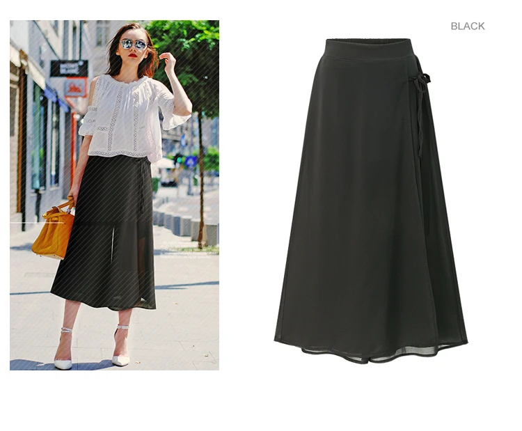 ANASUNMOON, летние, Европейский стиль, размера плюс, 5XL, женские брюки, повседневные, свободные, шифон, до середины икры, штаны, черные, широкие, для девушек