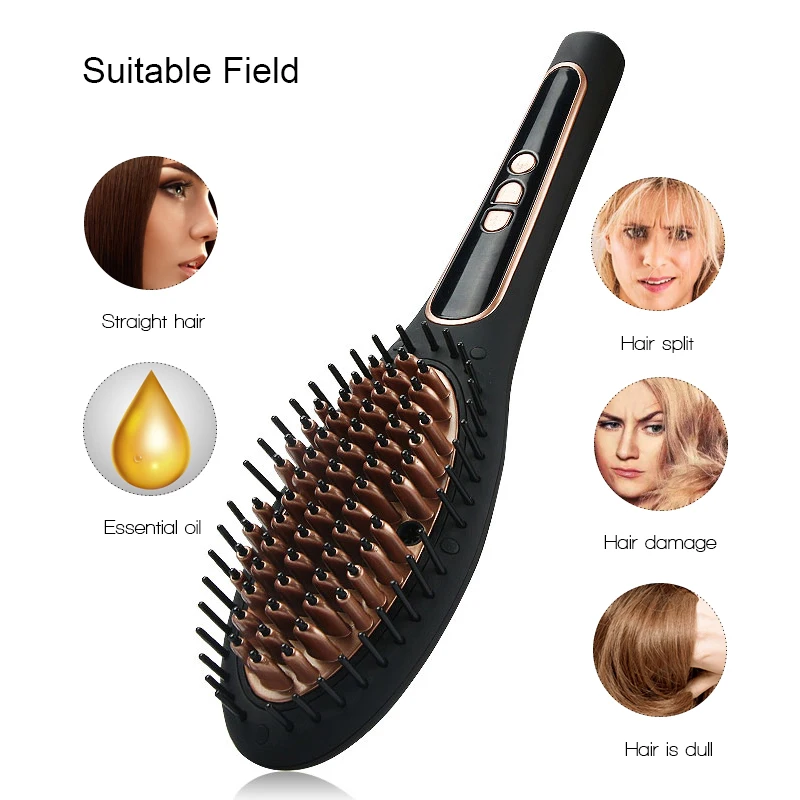CSW Hair Sraightener Brush Comb Ionic Steam Curling Iron Straightening Brushing Perm Styler LED Display EU US |