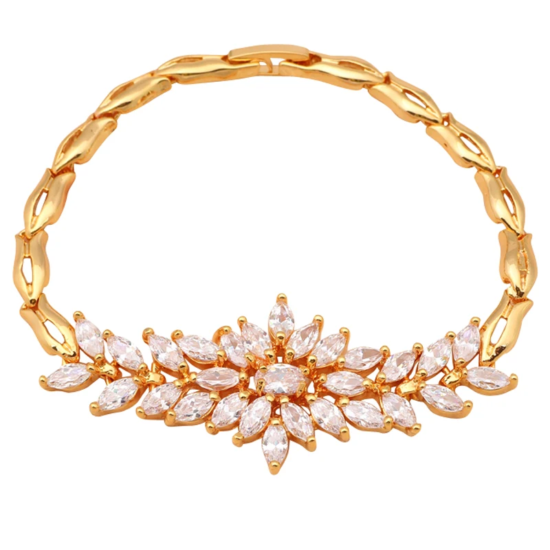 Женский браслет с цепочкой и звеньями TB519 белый золотистого цвета кубическим